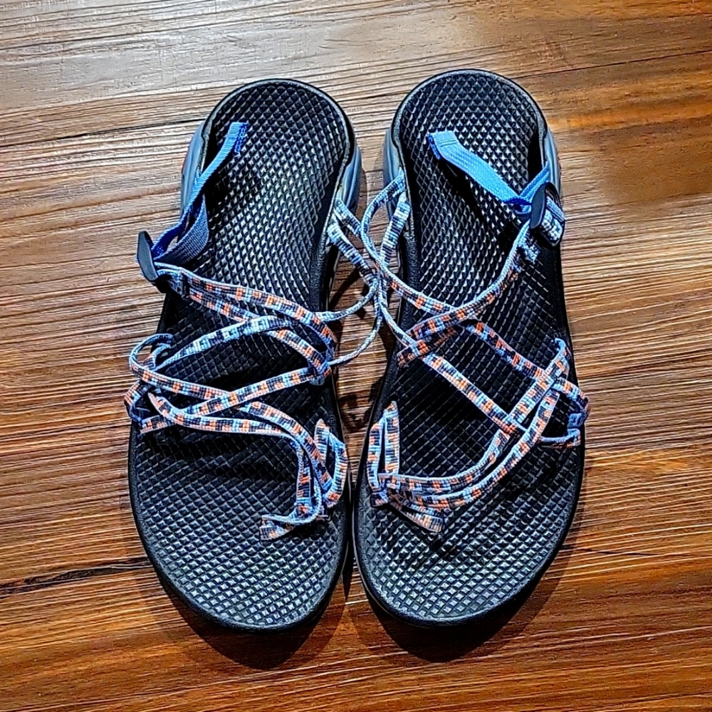Chaco Zong X Ecotread Toe Loop Sandals Light Blue Peach Gray Size 8